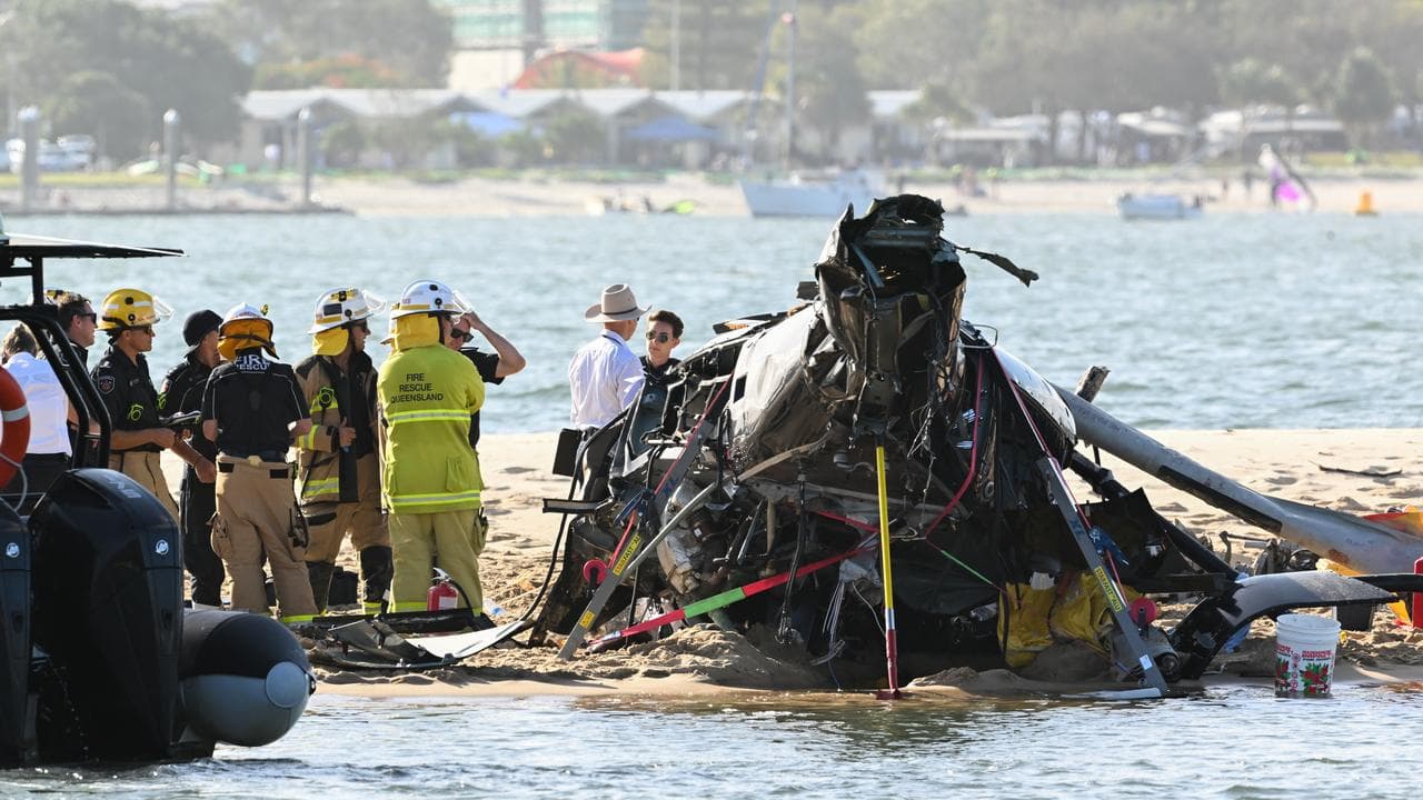 The crashed helicopter.