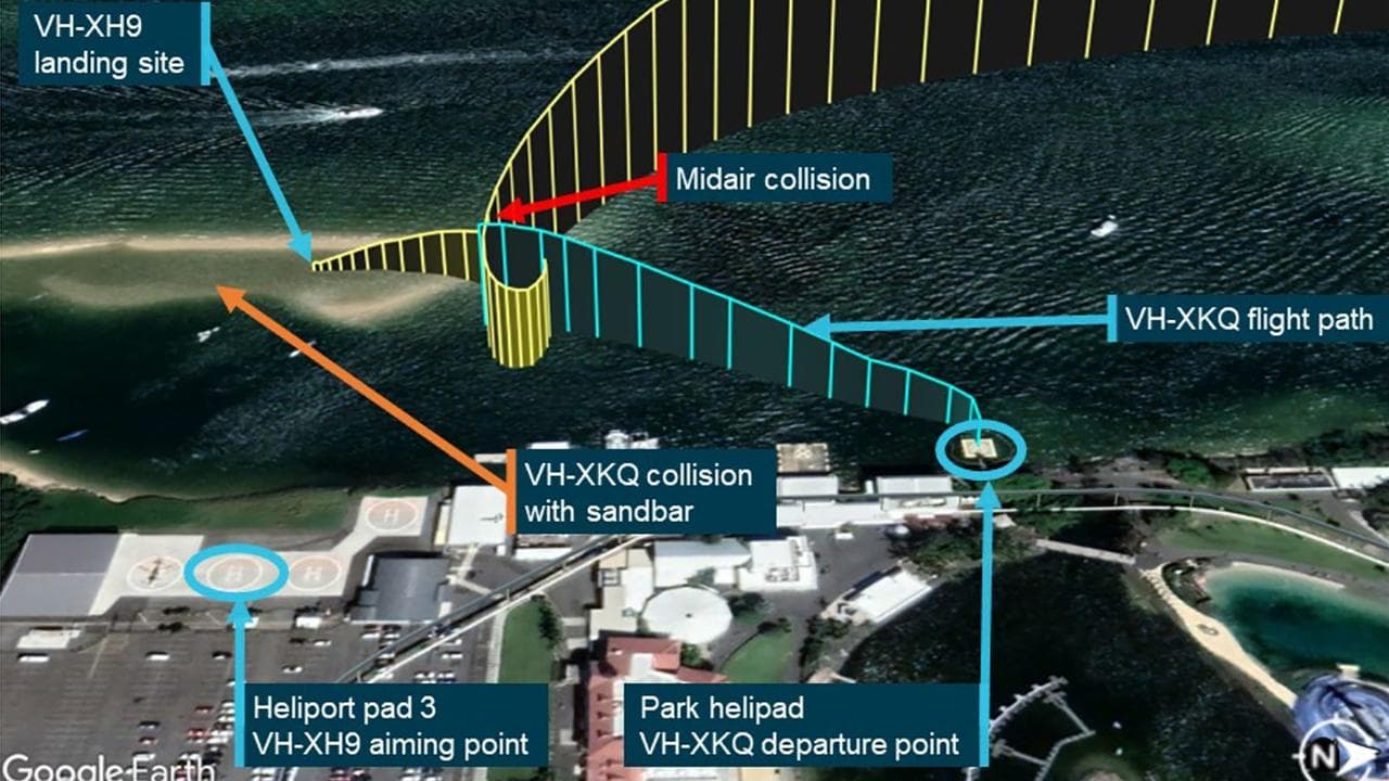 The flight paths of two helicopters before a fatal crash.
