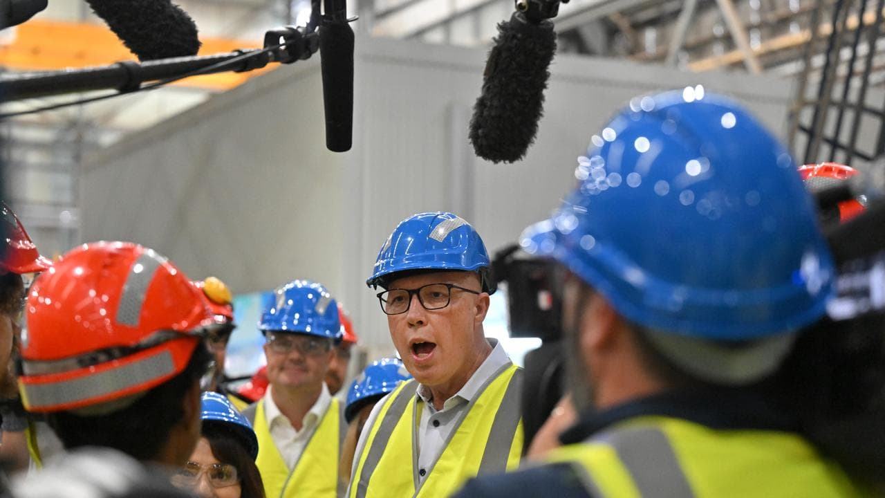 Opposition Leader Peter Dutton visits a steel factory