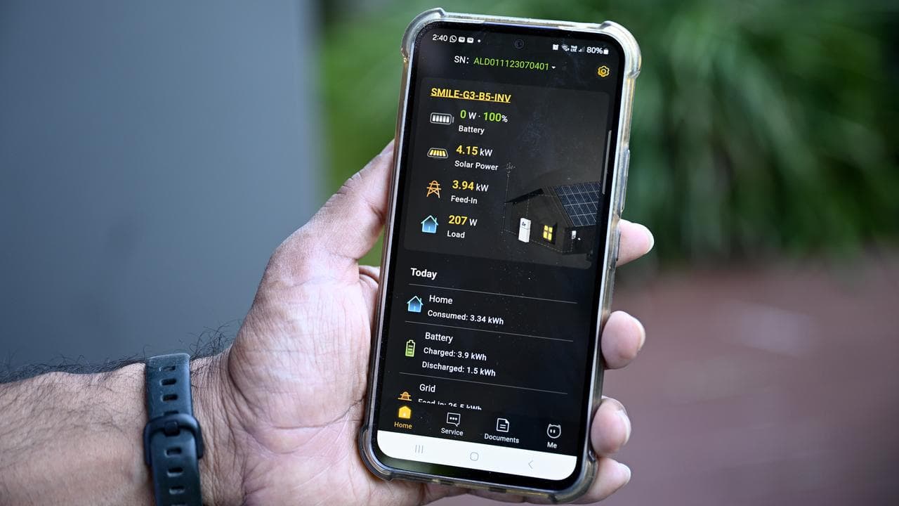 Smartphone showing details of his solar battery system