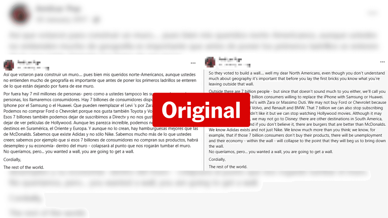 Original Facebook posts of Spanish letter threatening boycott on US.