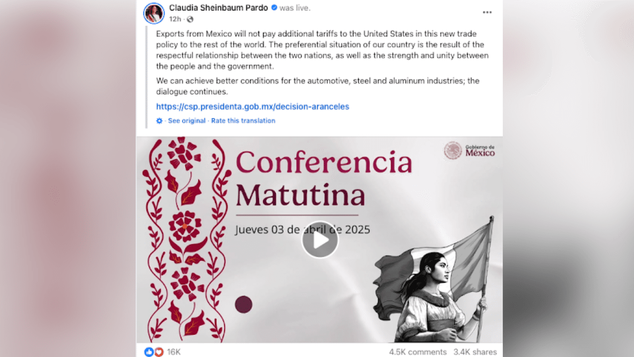 Mexican president's Facebook post about tariffs