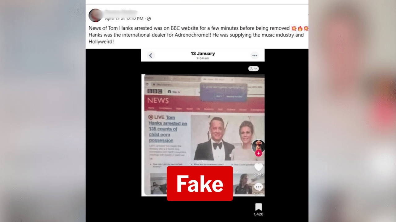 Screenshot of a Facebook post with a fake BBC News report.