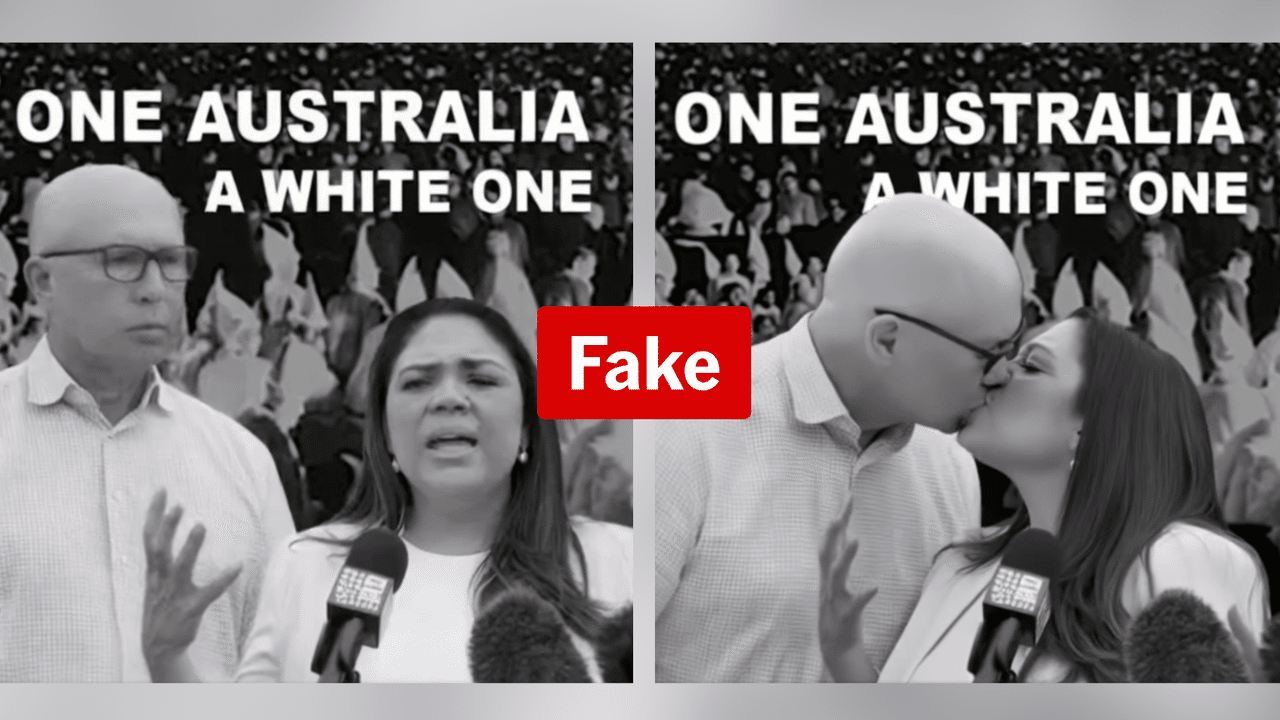 Deepfake of Jacinta Price kissing Peter Dutton