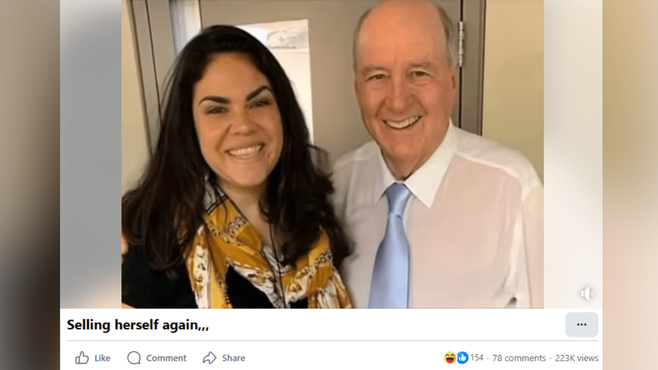 Facebook post featuring deepfake of Jacinta Price kissing Alan Jones