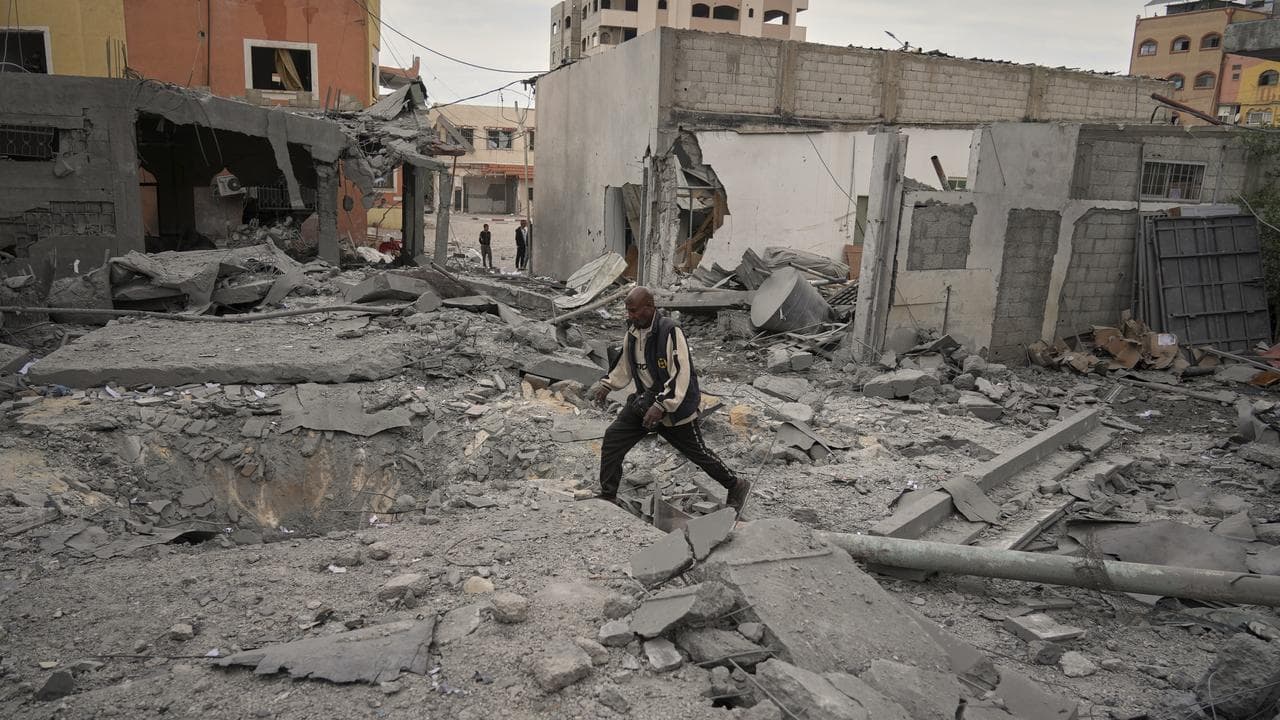 Crater left by an Israeli army strike in Deir al-Balah, Gaza Strip