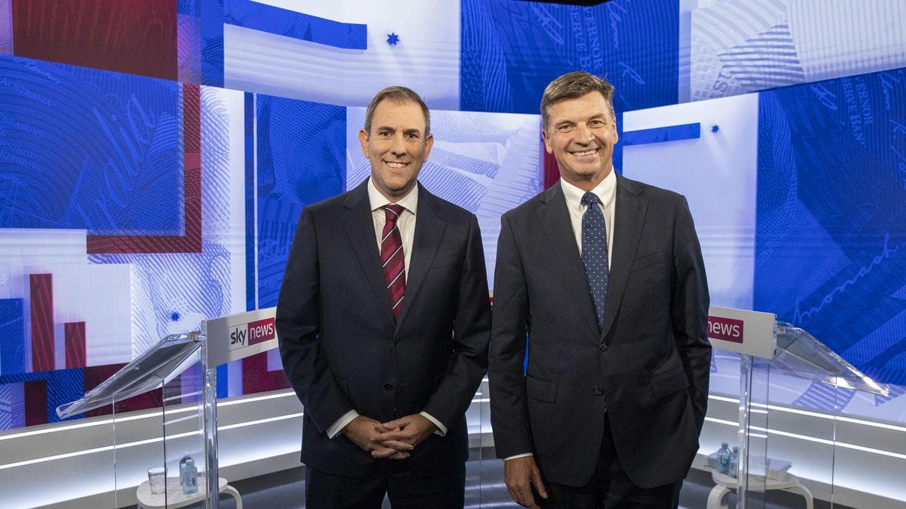 Jim Chalmers and Angus Taylor before the treasurers' debate.