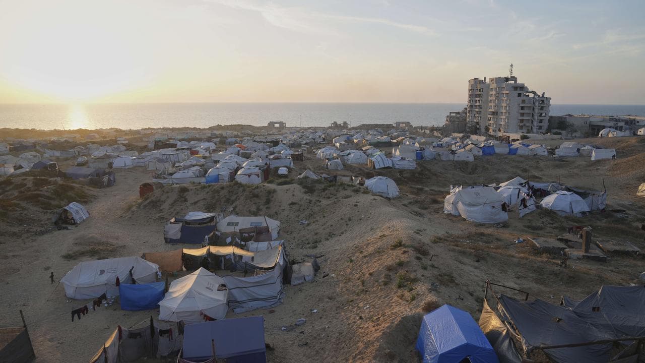 Makeshift tent camp for Palestinians in Gaza City