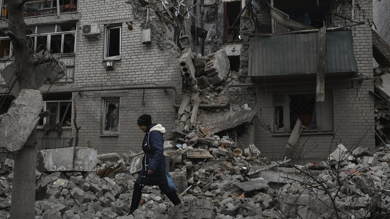Destroyed house after recent Russian air strike in Chasiv Yar, Ukraine
