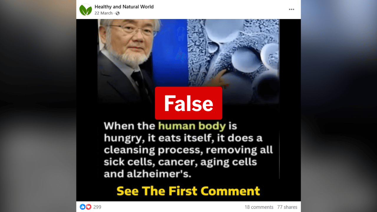 Facebook post claiming fasting can cure cancer