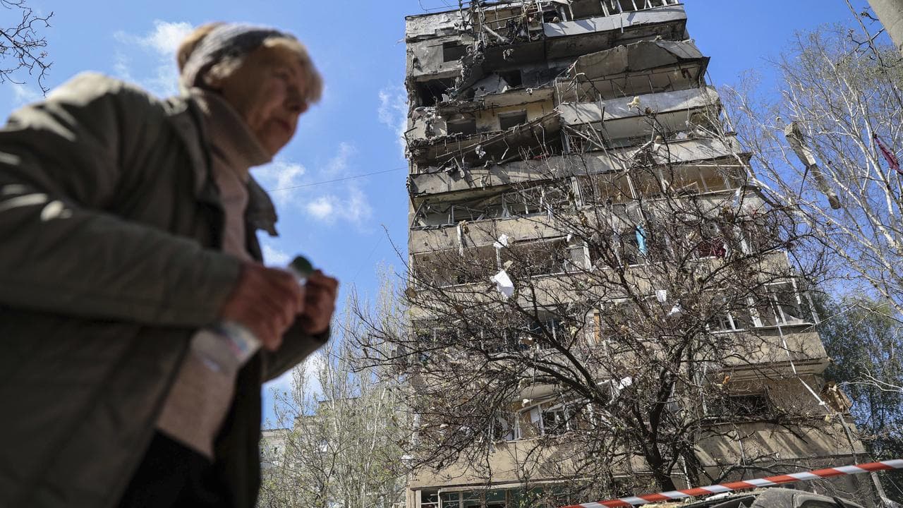 Building damaged by a Russian strike in Zaporizhzhia, Ukraine