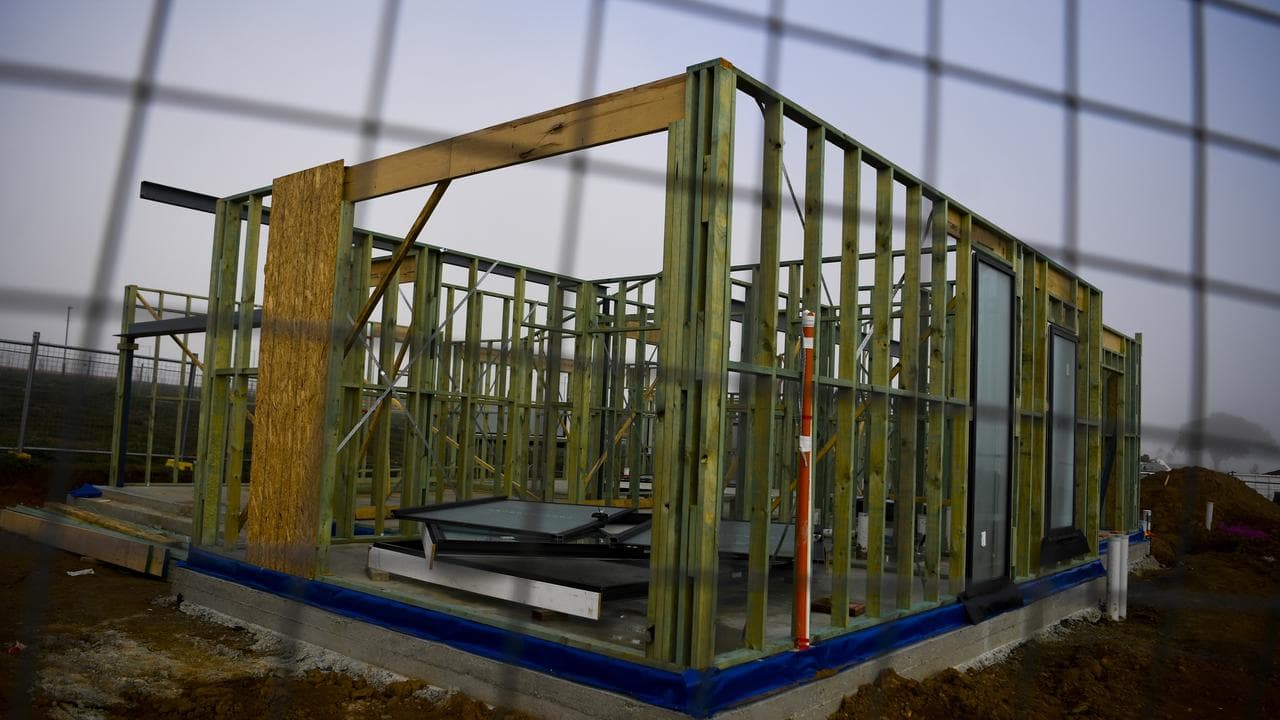 Timber framing on a construction site