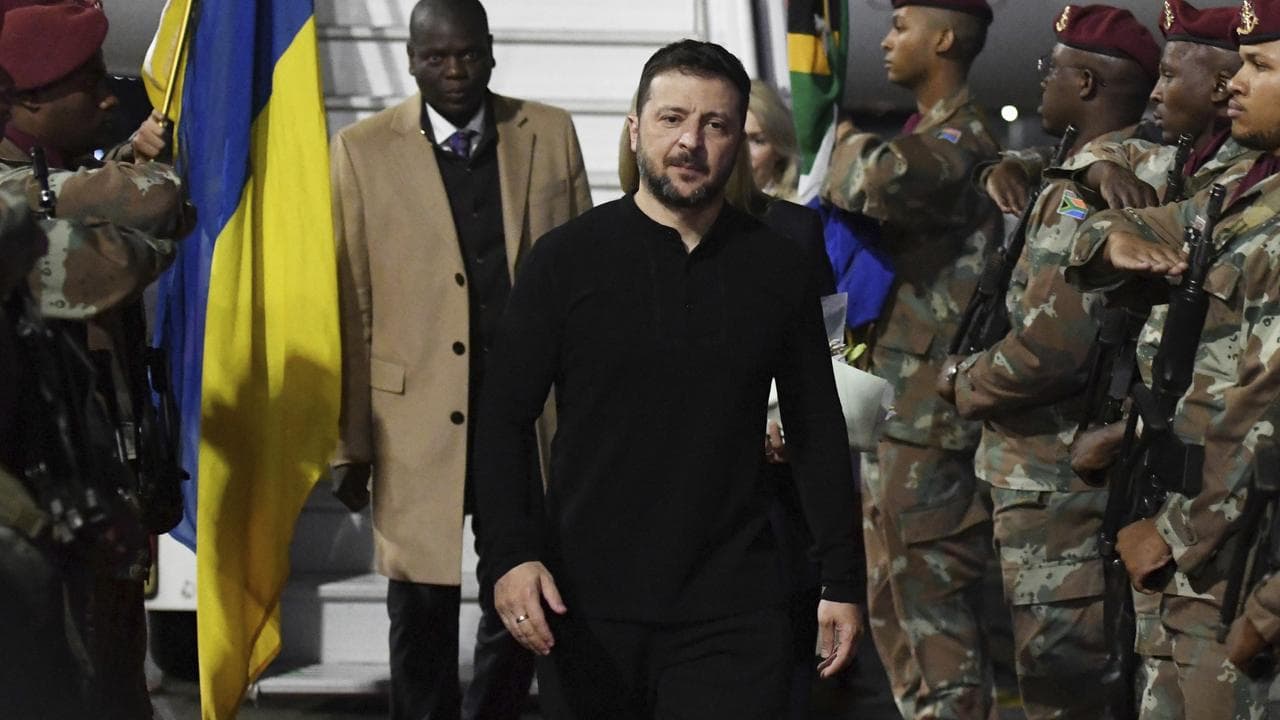 Ukrainian President Volodymyr Zelenskiy in Pretoria, South Africa