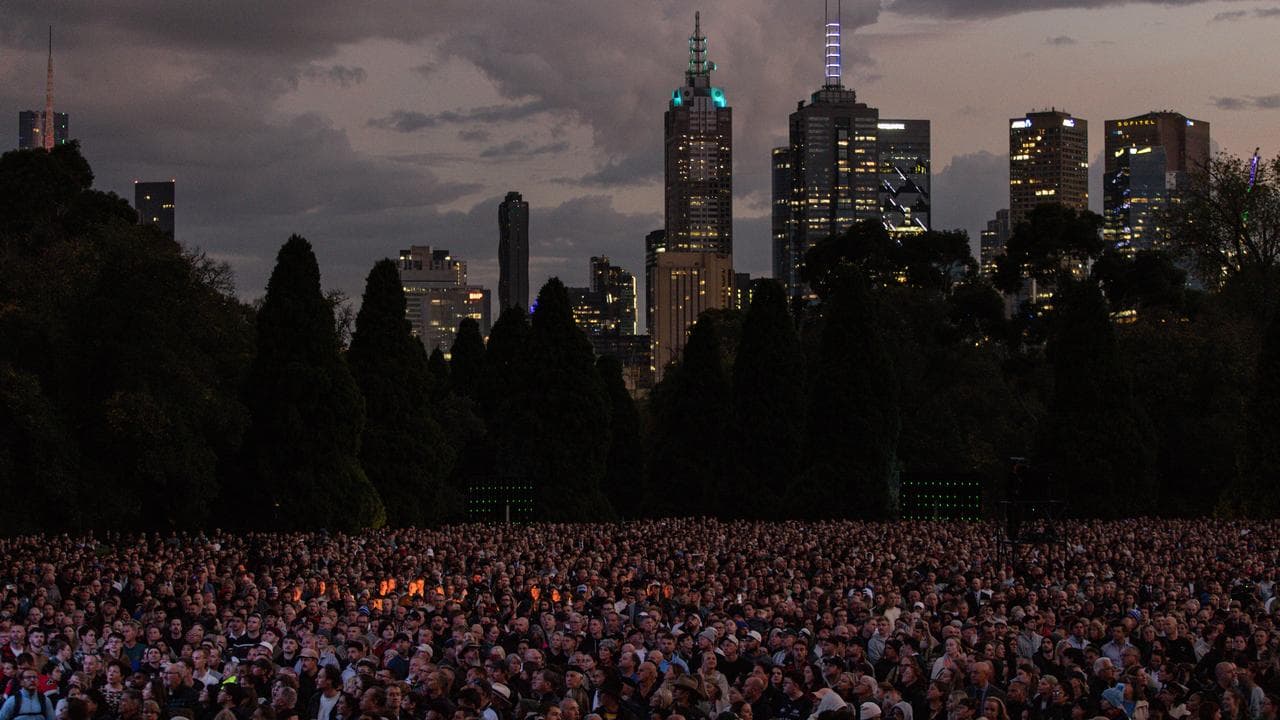The Anzac Day dawn service at the Shrine of Remembrance in Melbourne.
