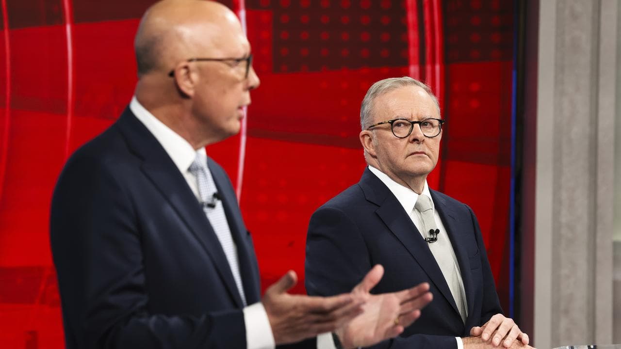 Mr Dutton speaking as the PM looks on at the leaders' debate