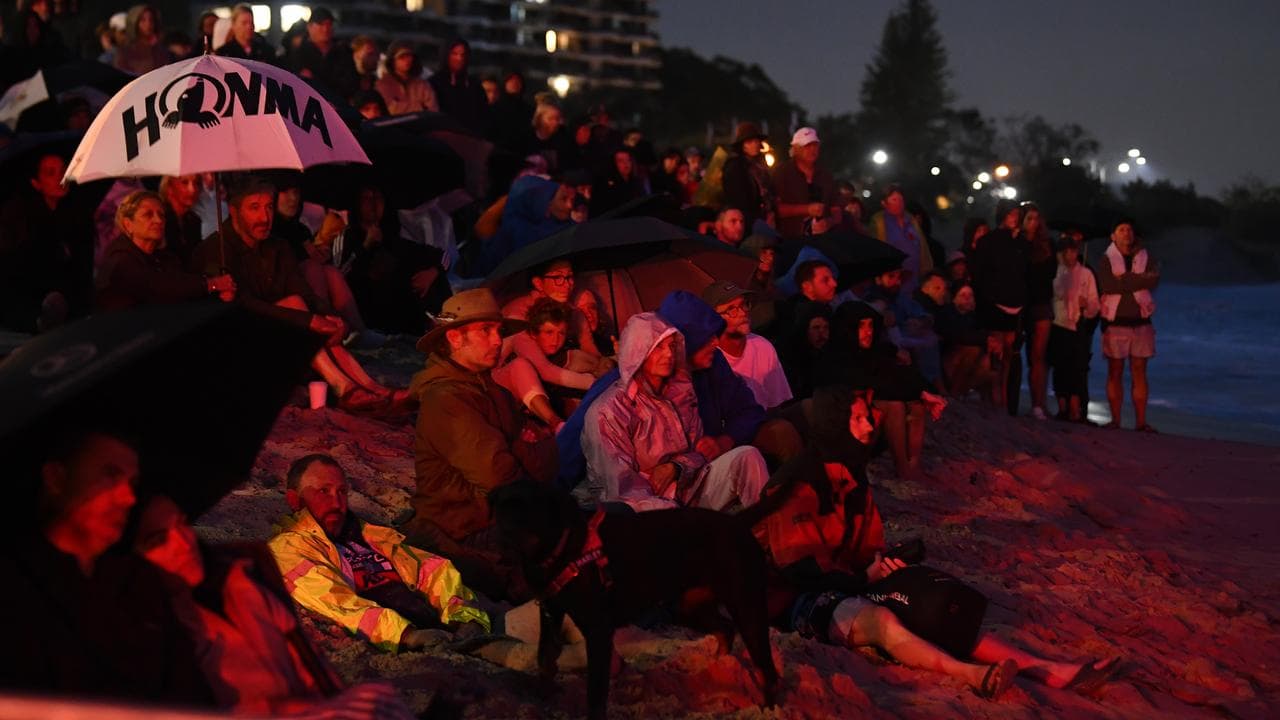 Attendees at the Anzac Day dawn service at Currumbin in Queensland