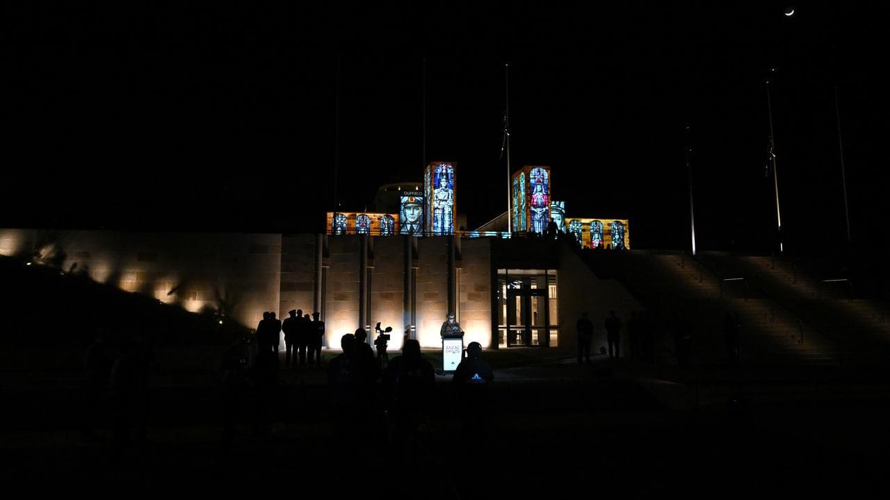 Projections on the walls of the Australian War Memorial on ANZAC Day 