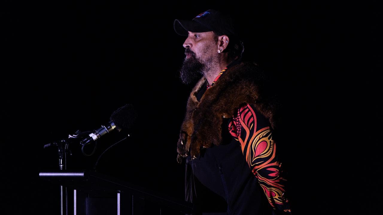 Bunurong elder Uncle Mark Brown delivers the Welcome to Country