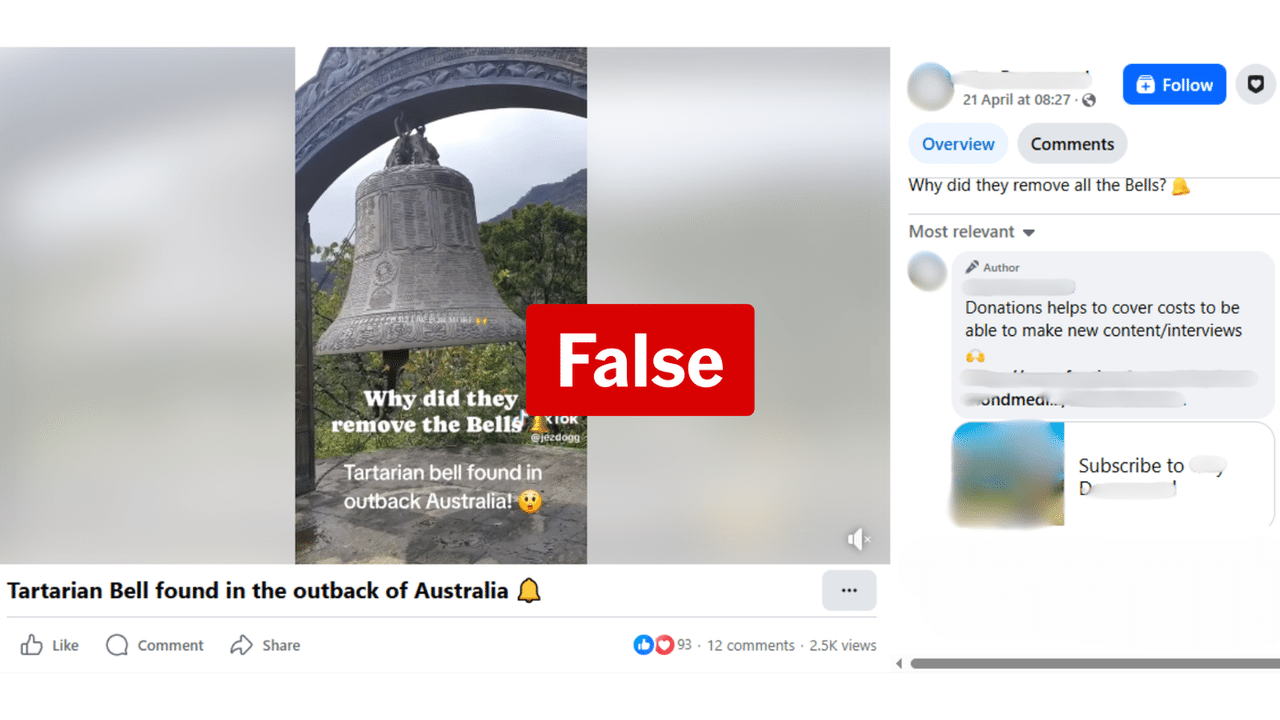 Facebook post claiming Tartarian bell found in Australian outback