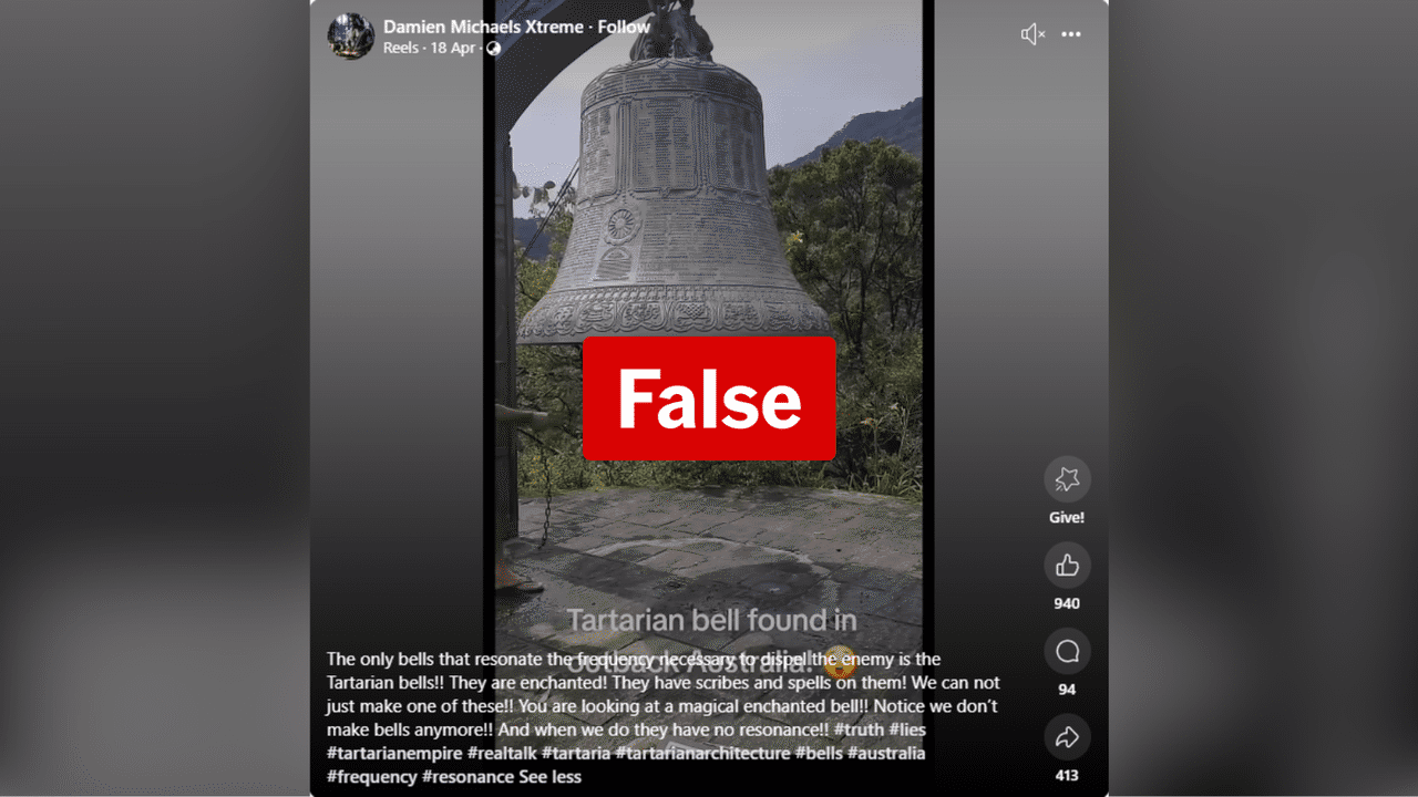 Facebook reel claiming 'Tartarian' bell found in Australian outback