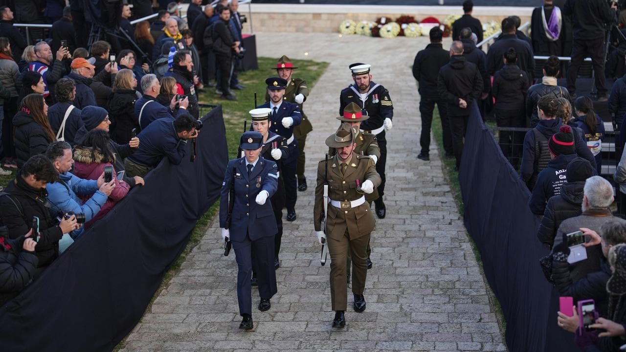 Australian and NZ soldiers take part in the dawn service at Gallipoli