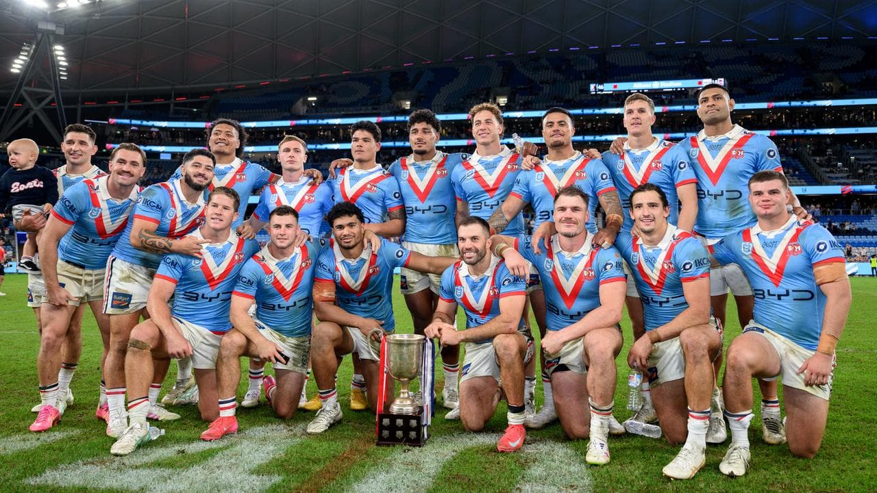 Celebrating Sydney Roosters players.
