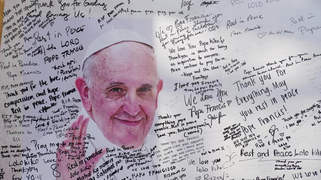 Message board for the late Pope Francis in Quezon city, Philippines