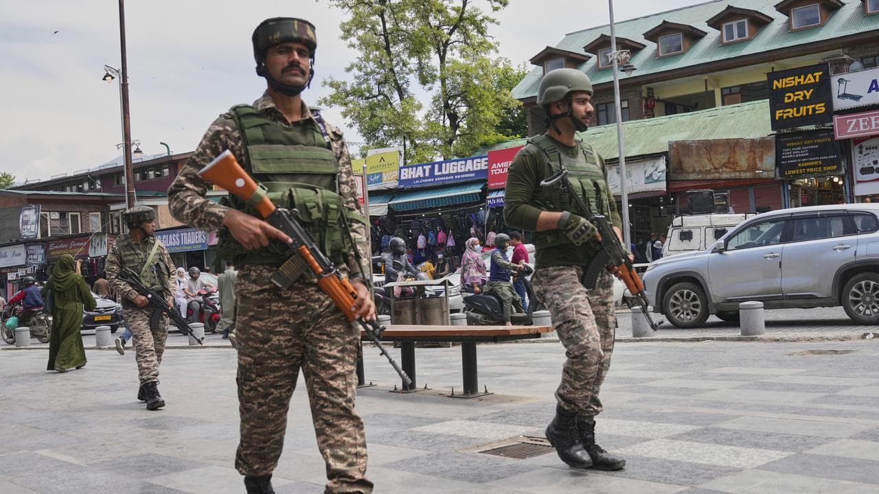 Indian paramilitary soldiers patrol in Srinagar, Indian Kashmir