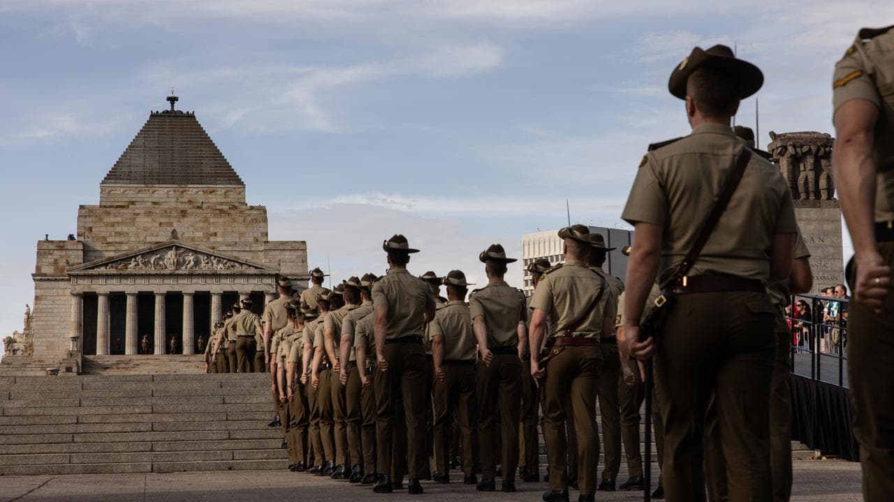 Defence personnel at the Shrine of Rememberance in Melbourne.