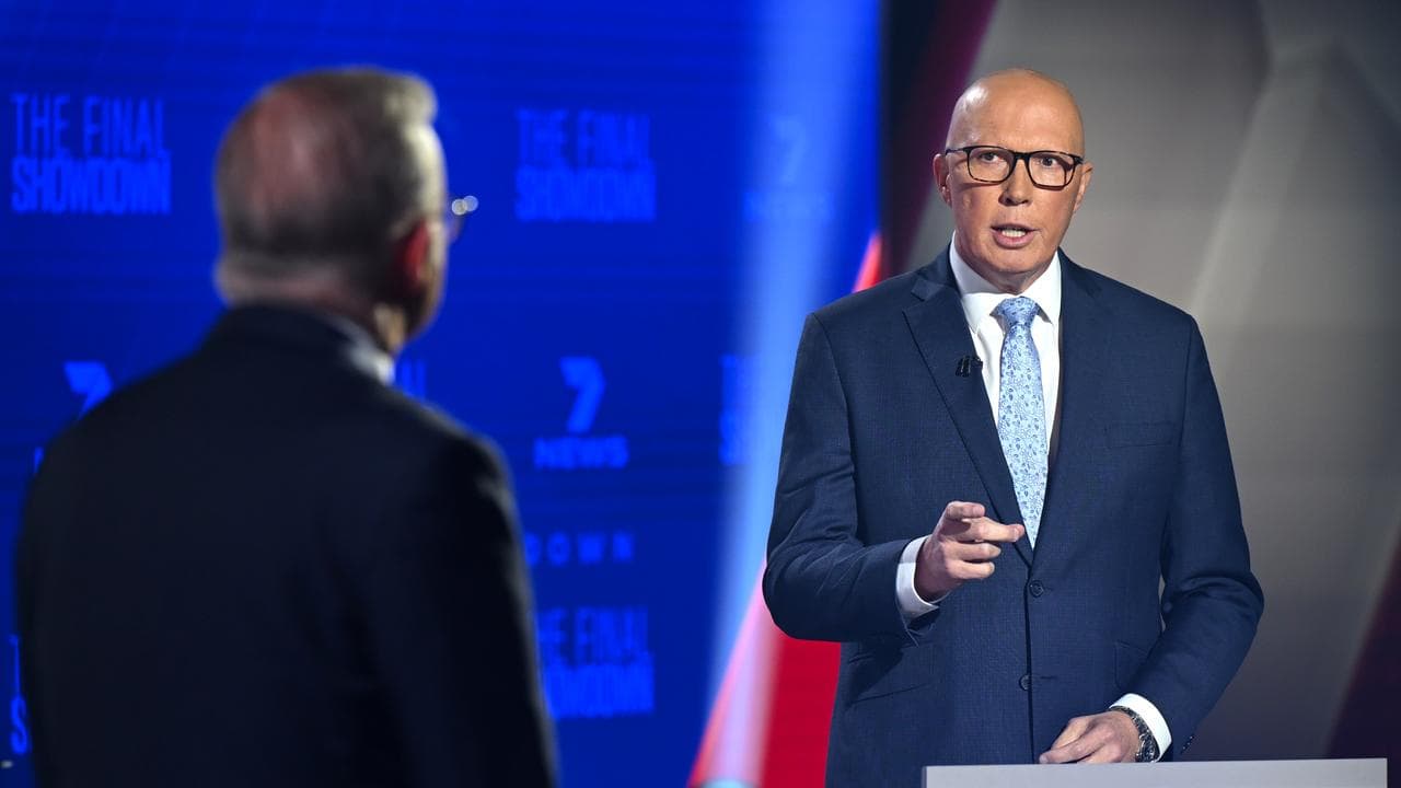Peter Dutton during a leaders debate with Anthony Albanese