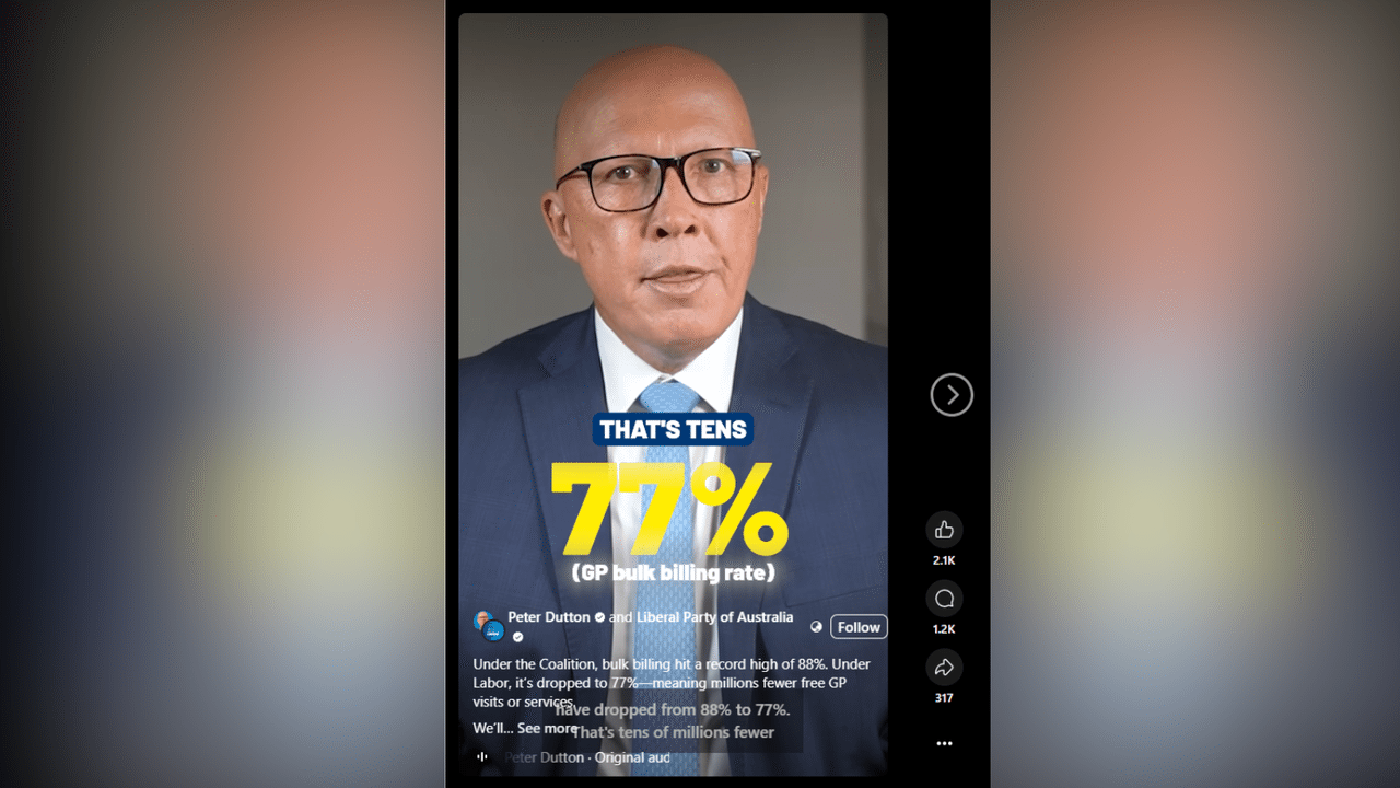 Peter Dutton video on Facebook saying bulk billing is down
