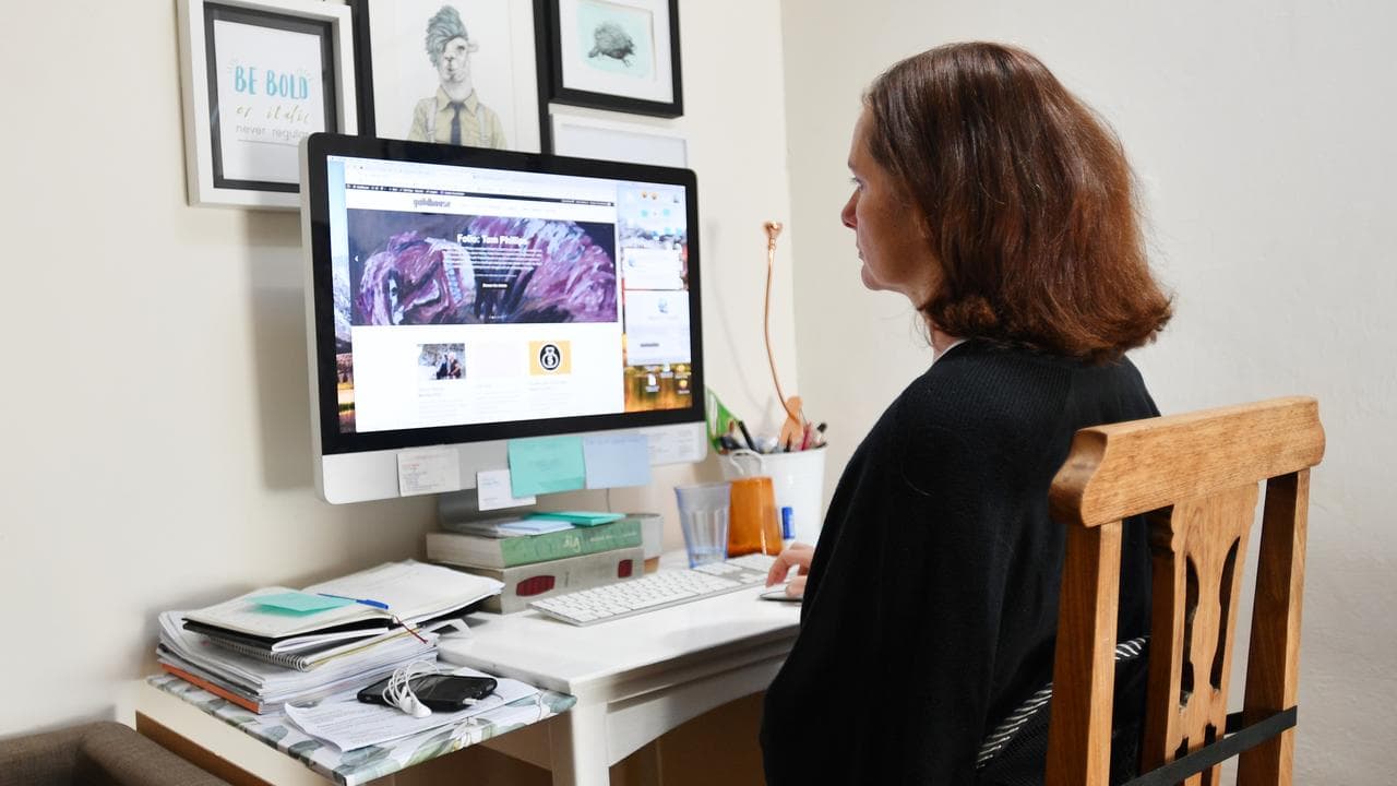 A woman working from home