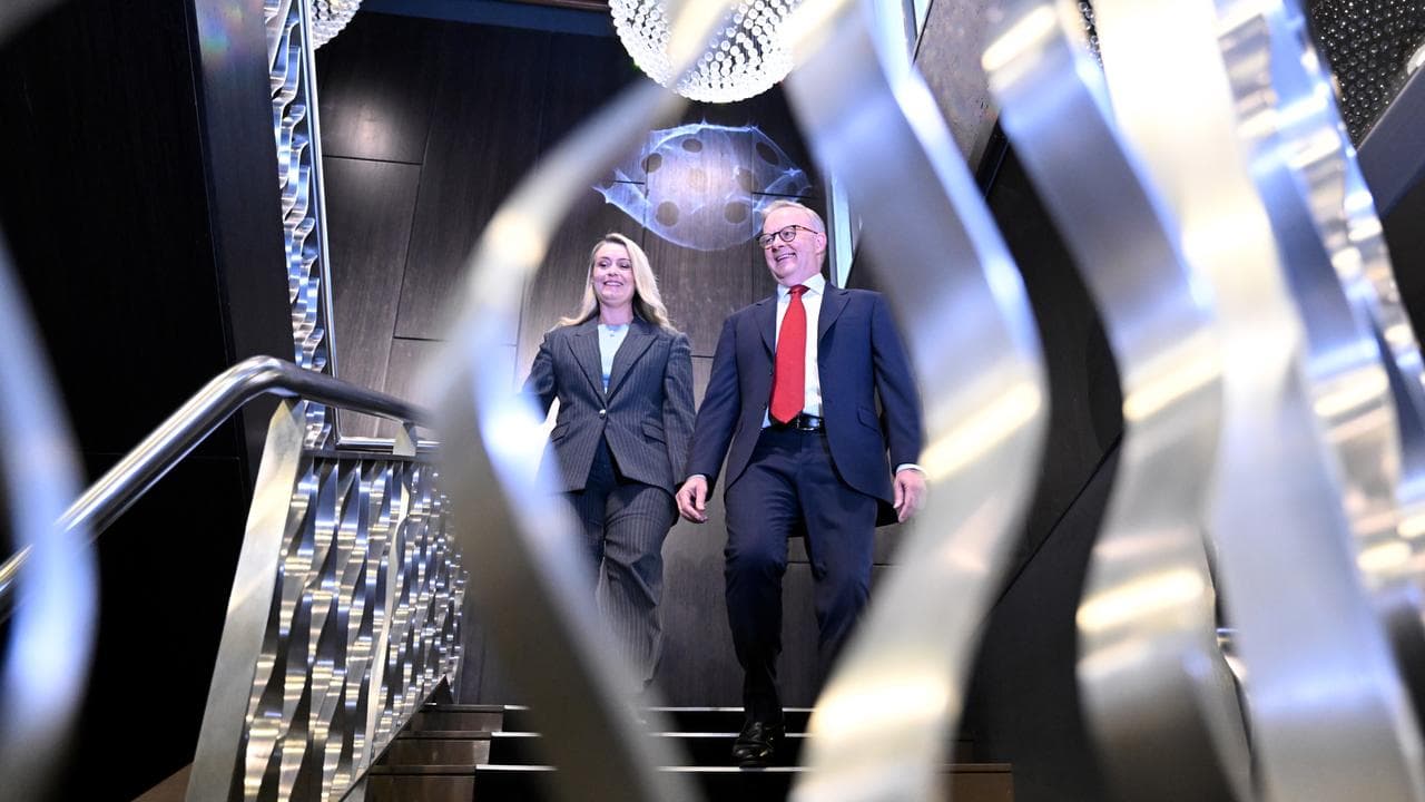 Anthony Albanese and partner Jodie Haydon at the National Press Club