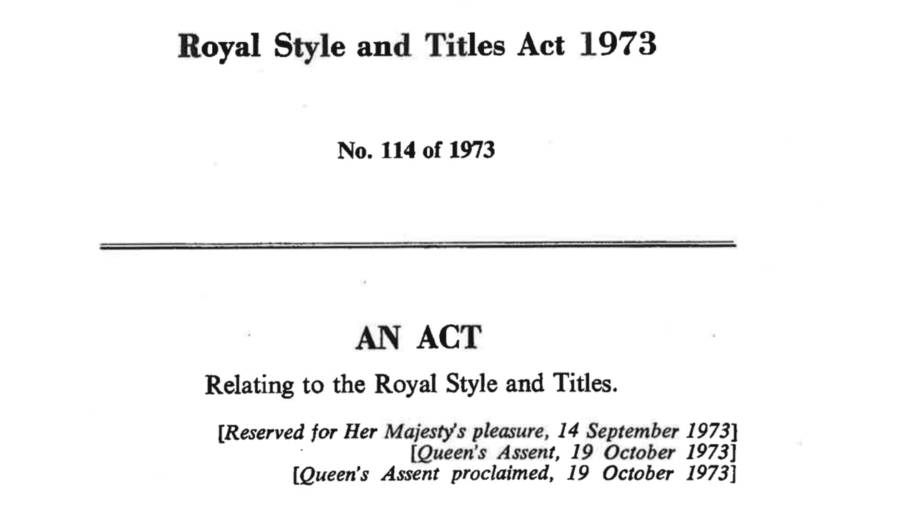 Screenshot of the Cover page of the Royal Styles and Titles Act 1973