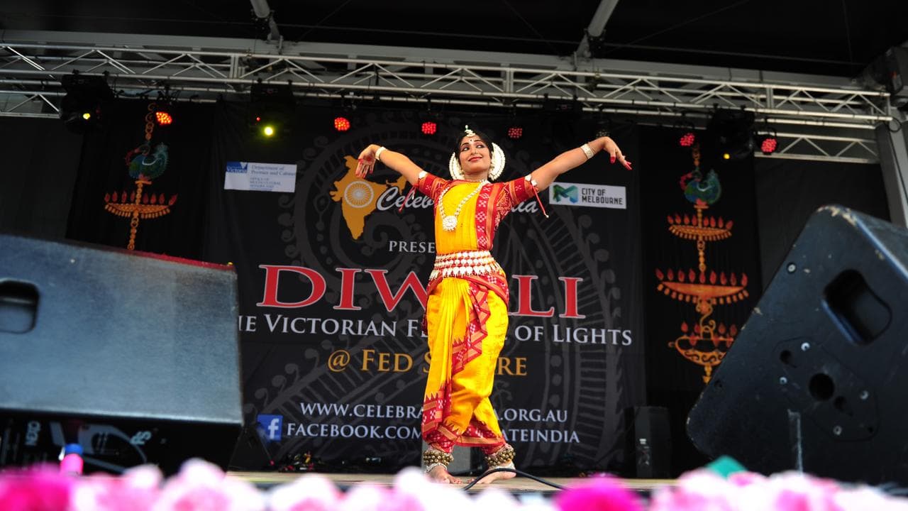 An Indian dancer performs at Diwali celebrations