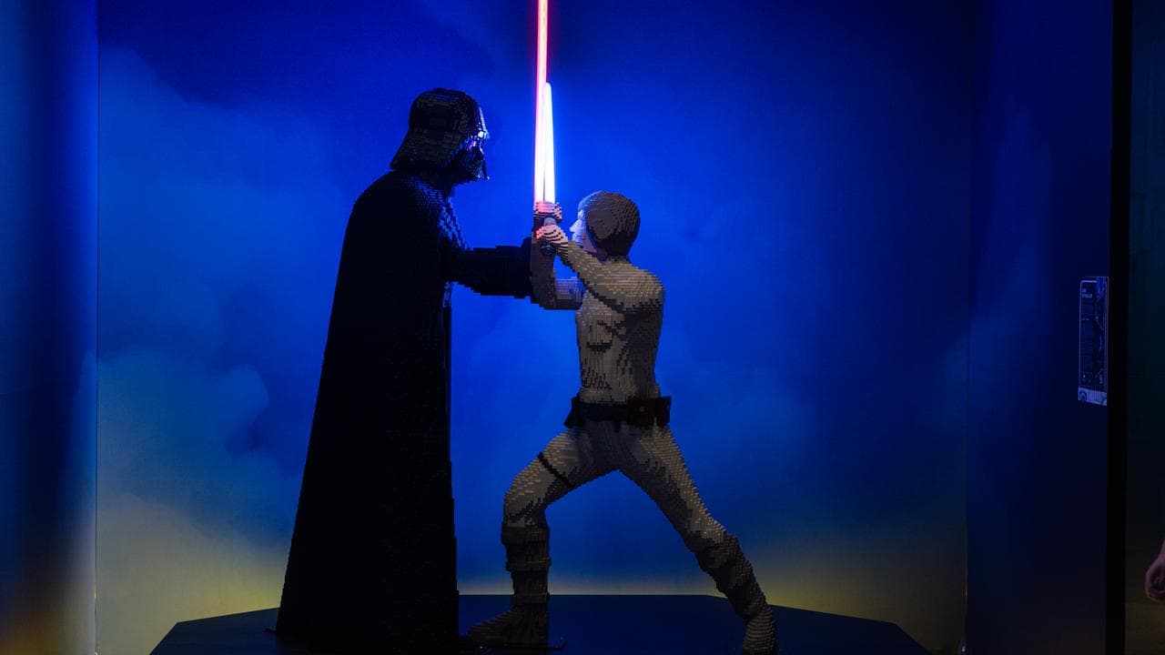 Lego recreation of a Star Wars light-saber battle