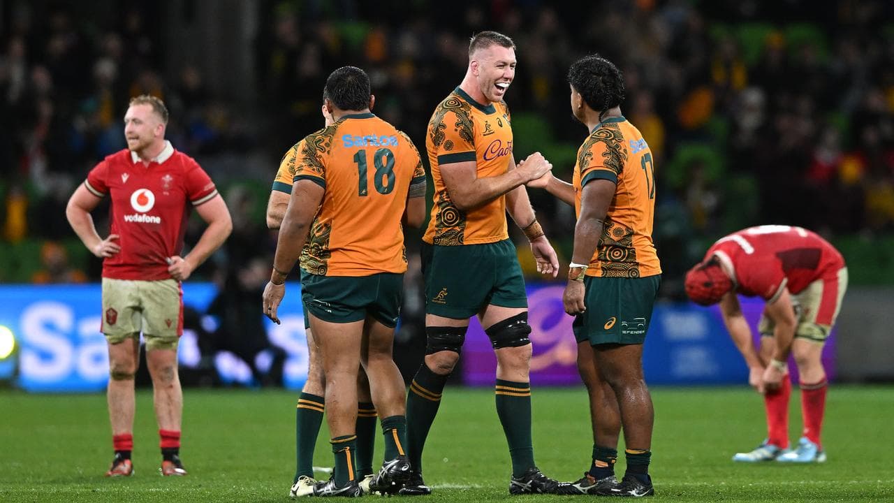 Celebrating Wallabies players.