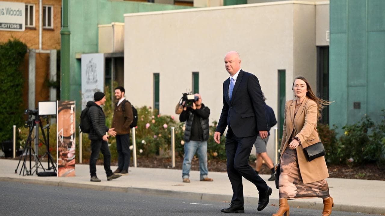Simon Patterson (left) and Jessica O’Donnell depart the court
