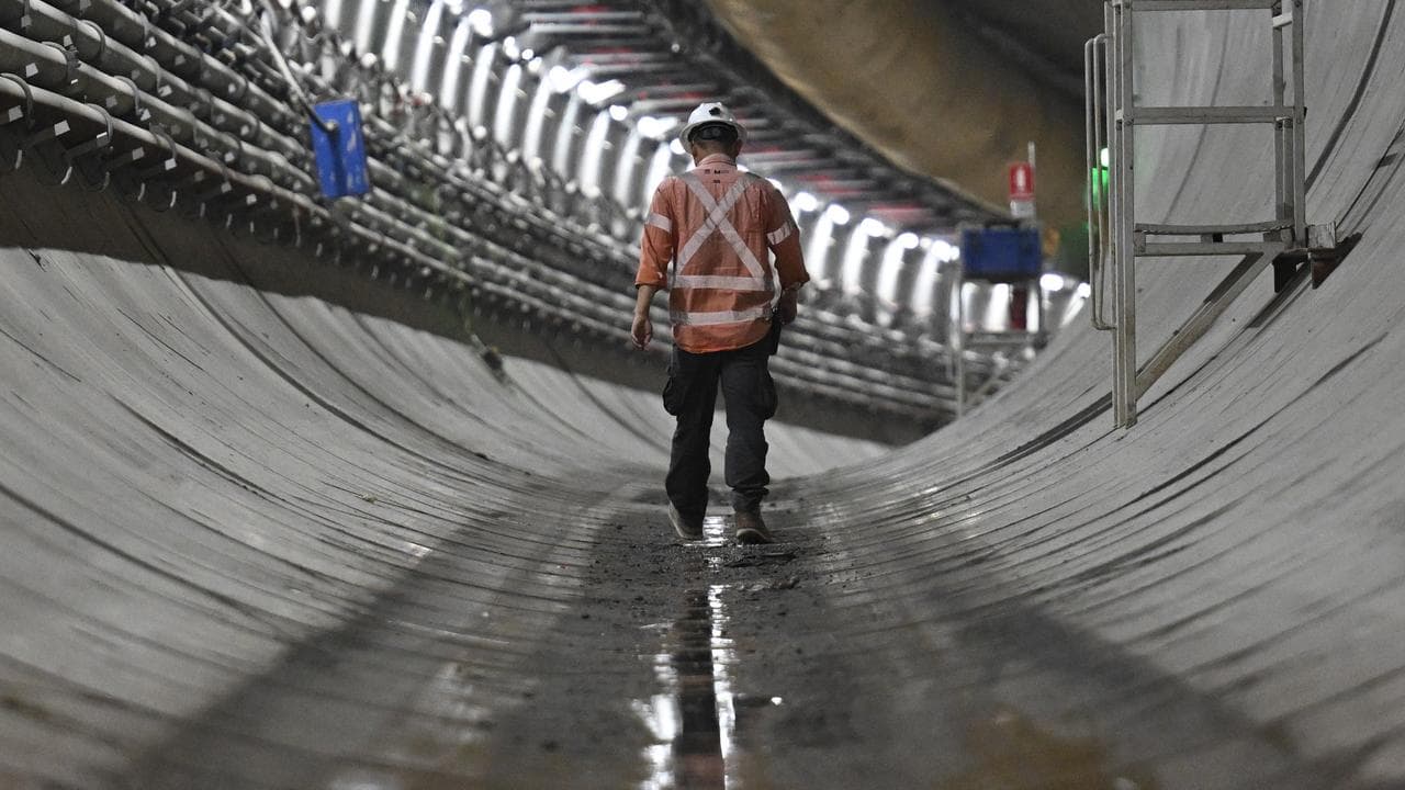 A worker during drilling in the West Metro tunnel 