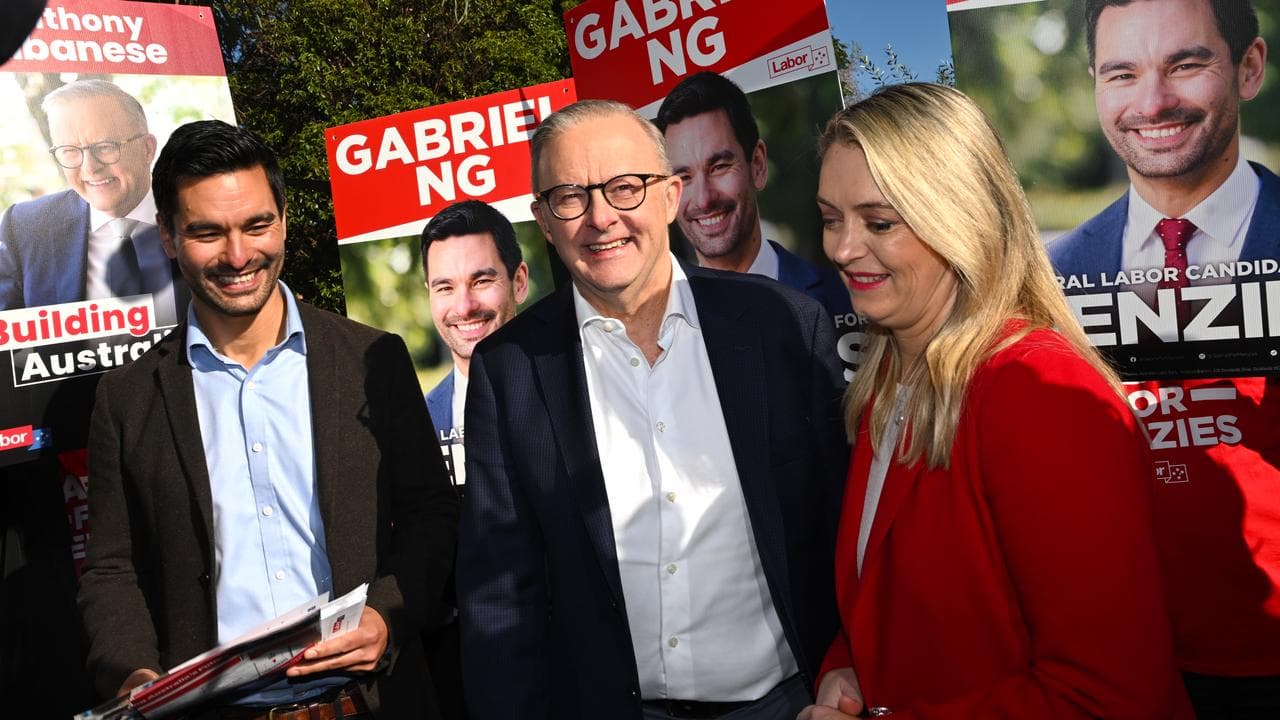Gabriel Ng, Anthony Albanese and Jodie Haydon in Menzies