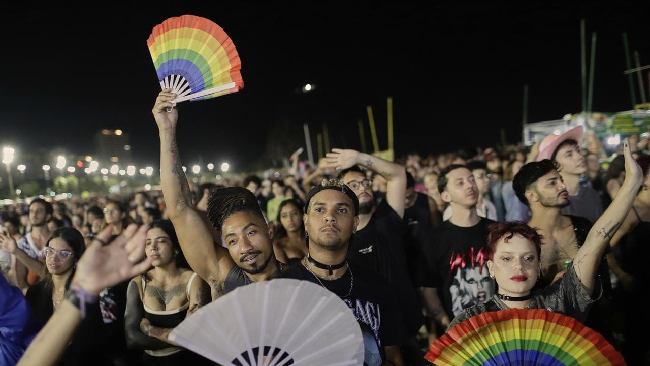 Fans cheer as they watch Lady Gaga free concert on Copacabana beach