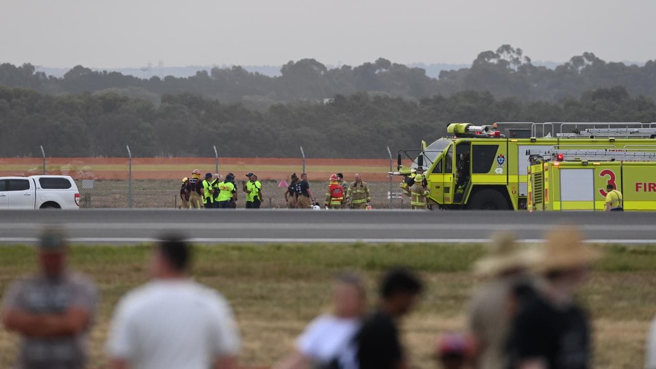 Emergency crews at the scene of a plane crash at Avalon Airshow