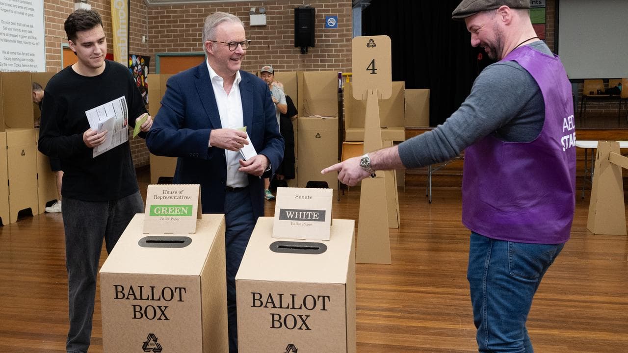 Anthony Albanese and his son Nathan at a Marrickville polling booth.
