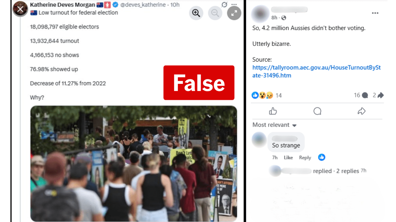 Katherine Deves' Facebook claim of low voter turnout at 2025 election