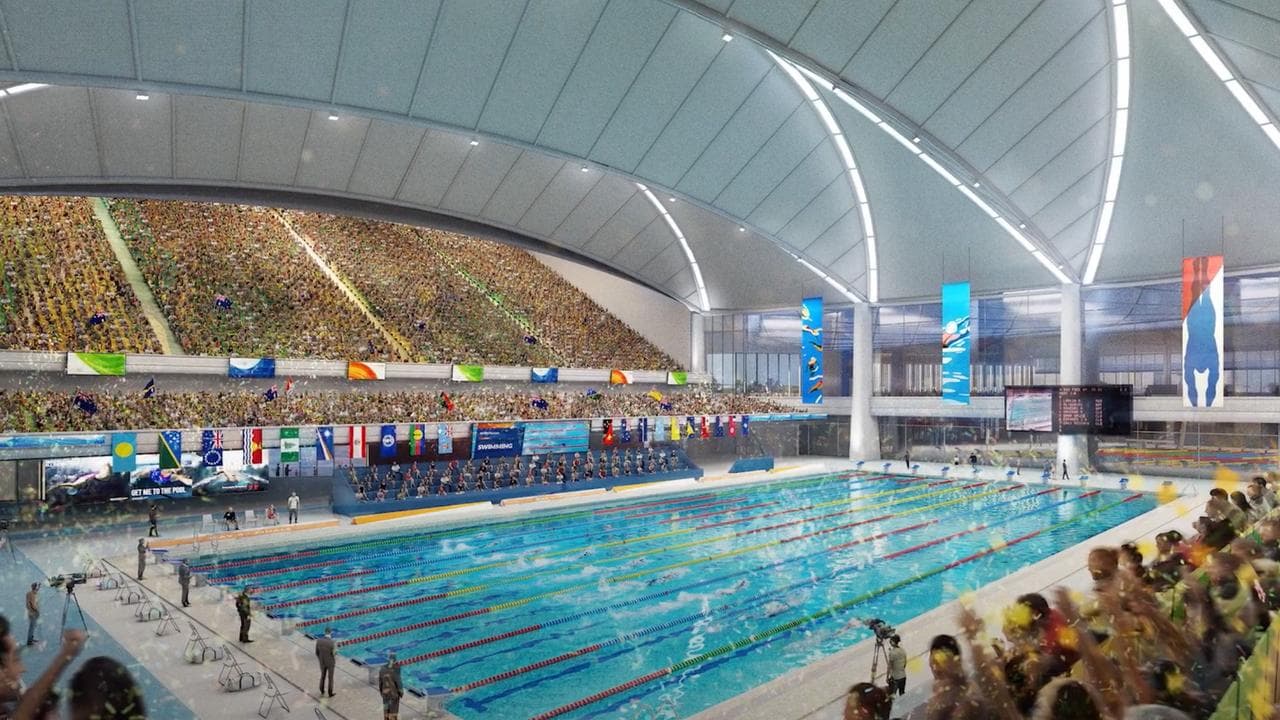 An image of a planned aquatics centre for the Brisbane Olympic Games