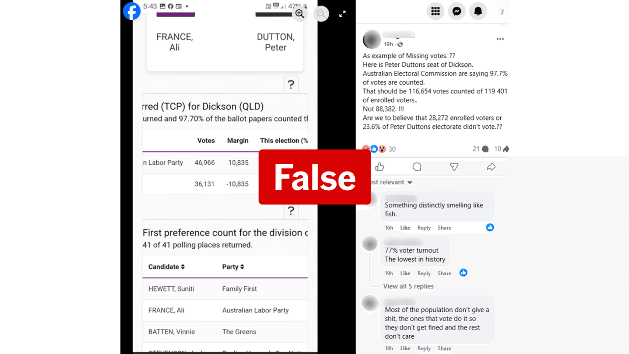 Facebook post claiming irregularity in vote count in Dickson, May 2025