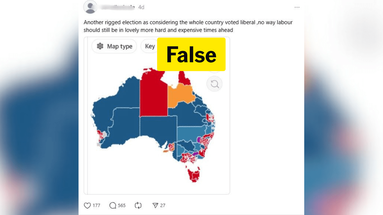 A Threads post making false claims about the 2025 federal election.