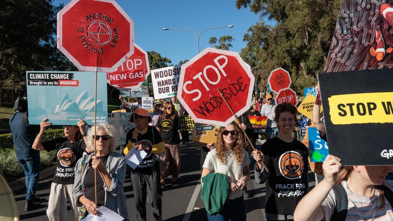 Protesters outside the Woodside AGM