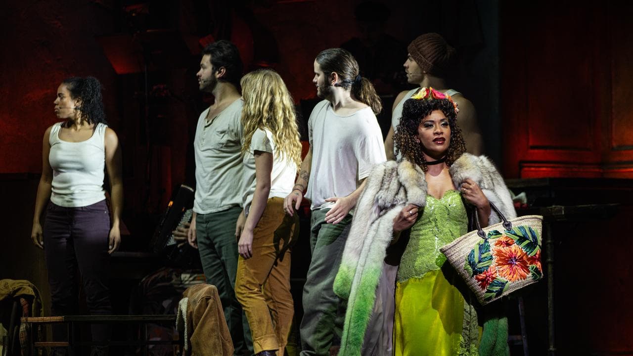 Actors perform in a preview of musical Hadestown