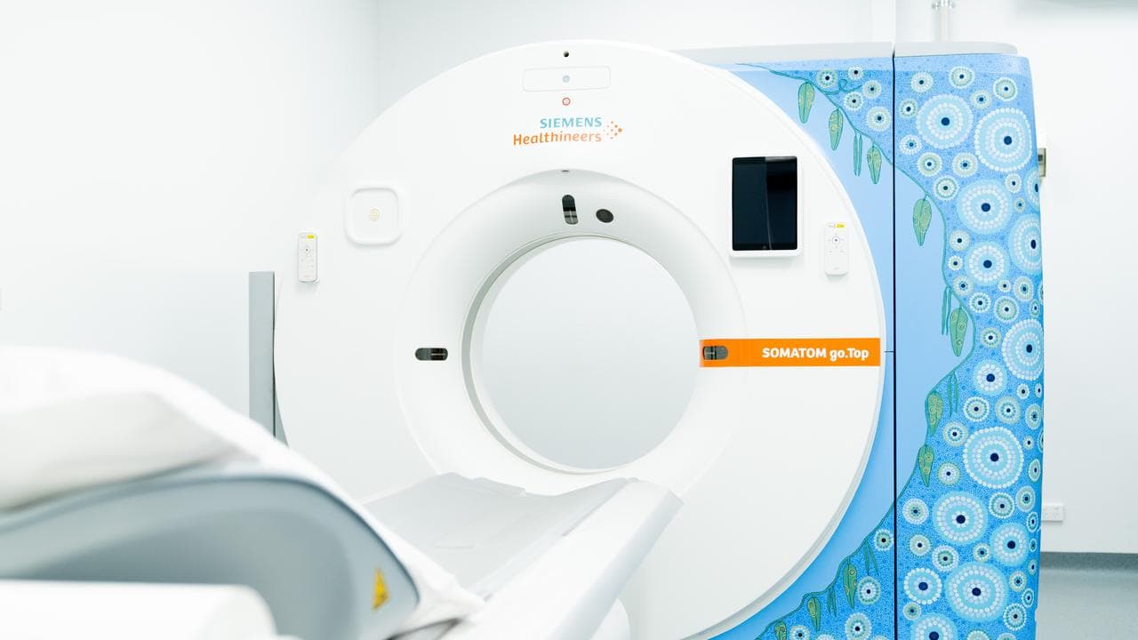 Artist Carol Thompson's painting on a CT scanner